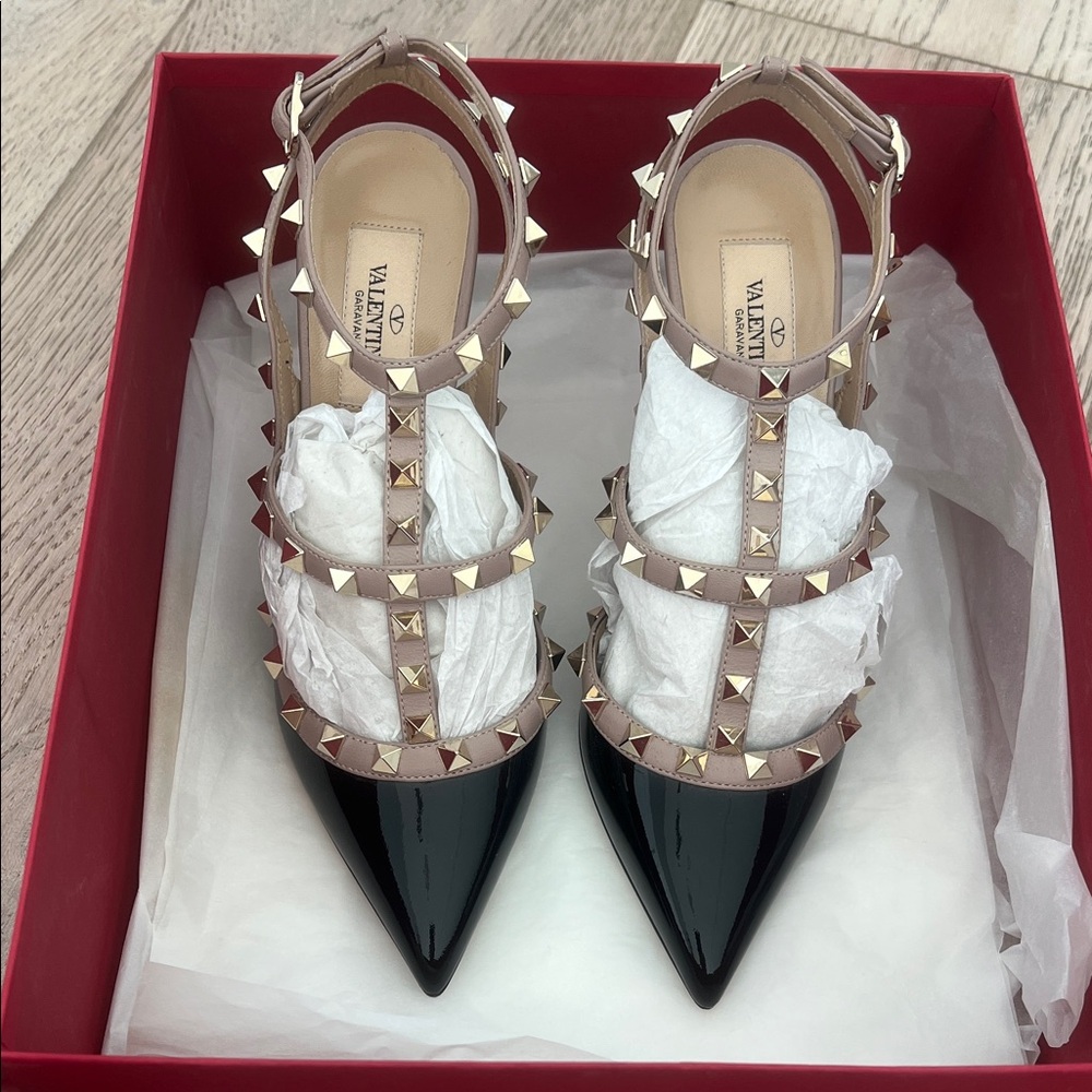 Valentino Black and Tan Rockstud Heels